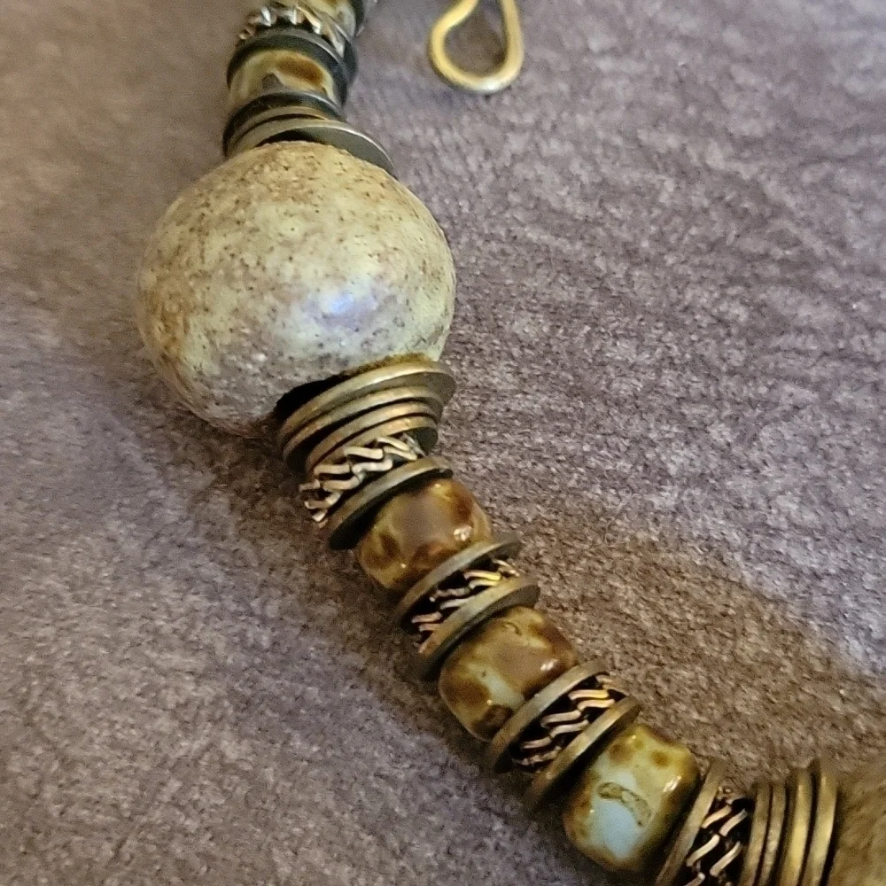 VTG Primitive Nomad Warrior Wasteland Stone Ceramic Beaded Grunge Necklace